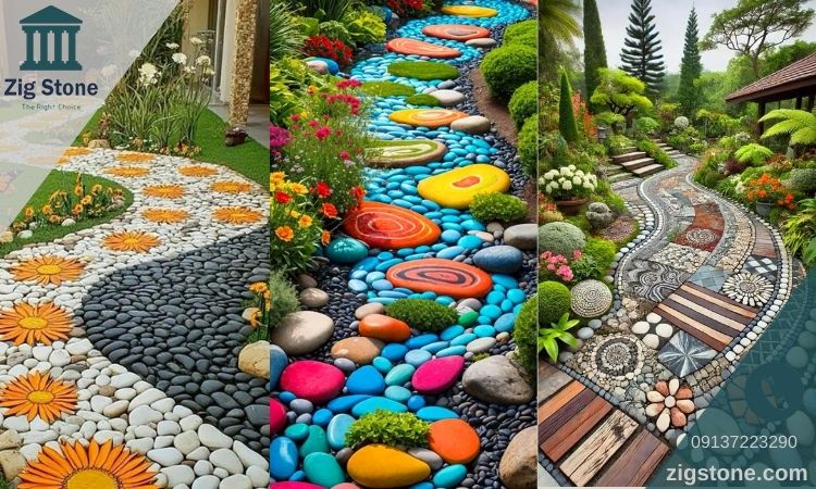 تزئین حیاط با قلوه سنگ رنگی